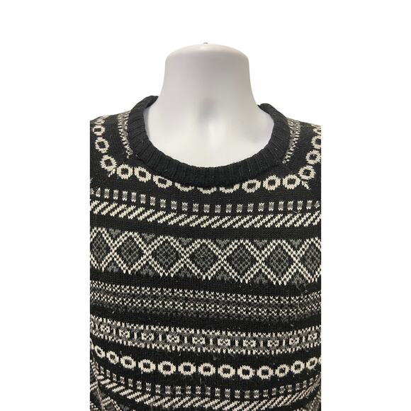 ⚫ Route 66 Black White Fair Isle Sweater S – Vintage Retro Pattern Knitwear - Picture 2 of 4